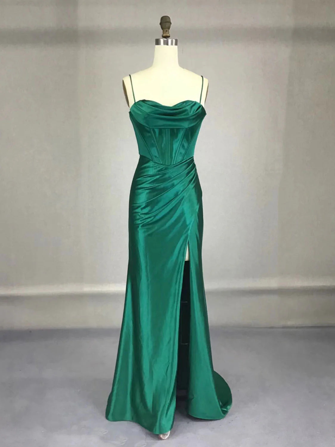 Buyishang Green Satin Long Prom Dresses Green Mermaid Long Formal Dresses Bridesmaid dress shop 
